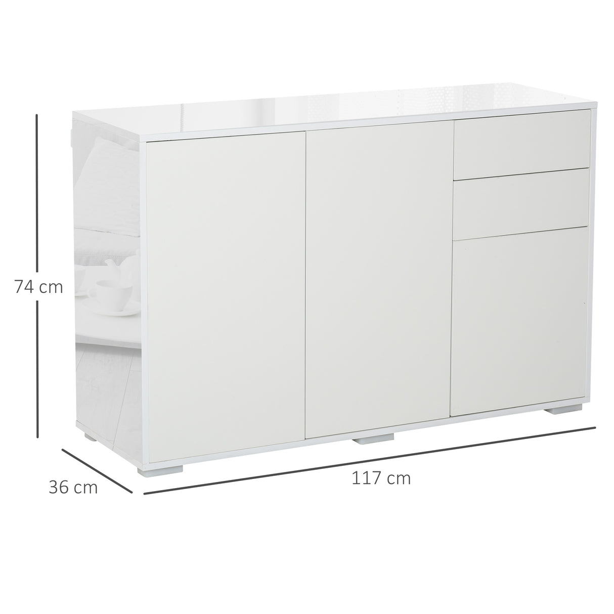 High Gloss Sideboard 117cm Wide With 3 Doors And 2 Drawers - Velmora