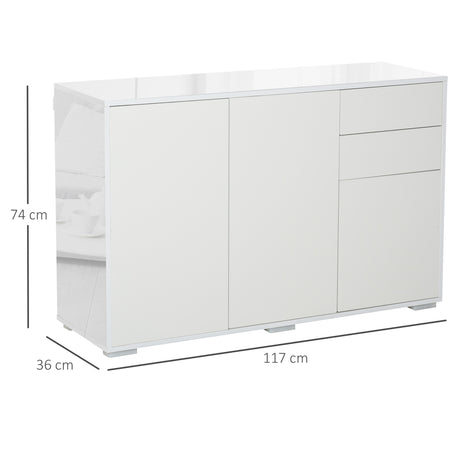 High Gloss Sideboard 117cm Wide With 3 Doors And 2 Drawers - Velmora