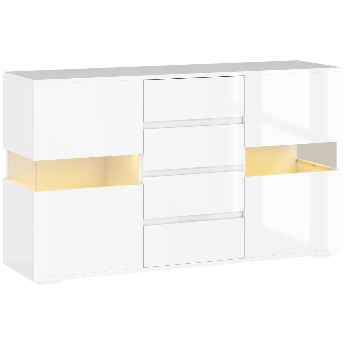 High Gloss Sideboard 120cm Wide With 2 Doors 4 Drawers And LED Lights - Velmora