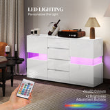 High Gloss Sideboard 120cm Wide With 2 Doors 4 Drawers And LED Lights - Velmora