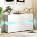 High Gloss Sideboard 120cm Wide With 2 Doors 4 Drawers And LED Lights - Velmora