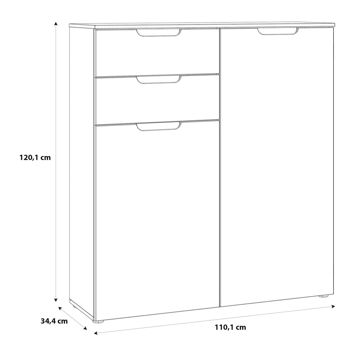 High Gloss Sideboard With 2 Doors And 2 Drawers - Sienna