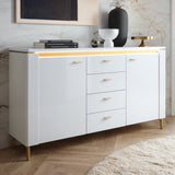 High Gloss Sideboard With 2 Doors 4 Drawers And LED Lights - Lazio