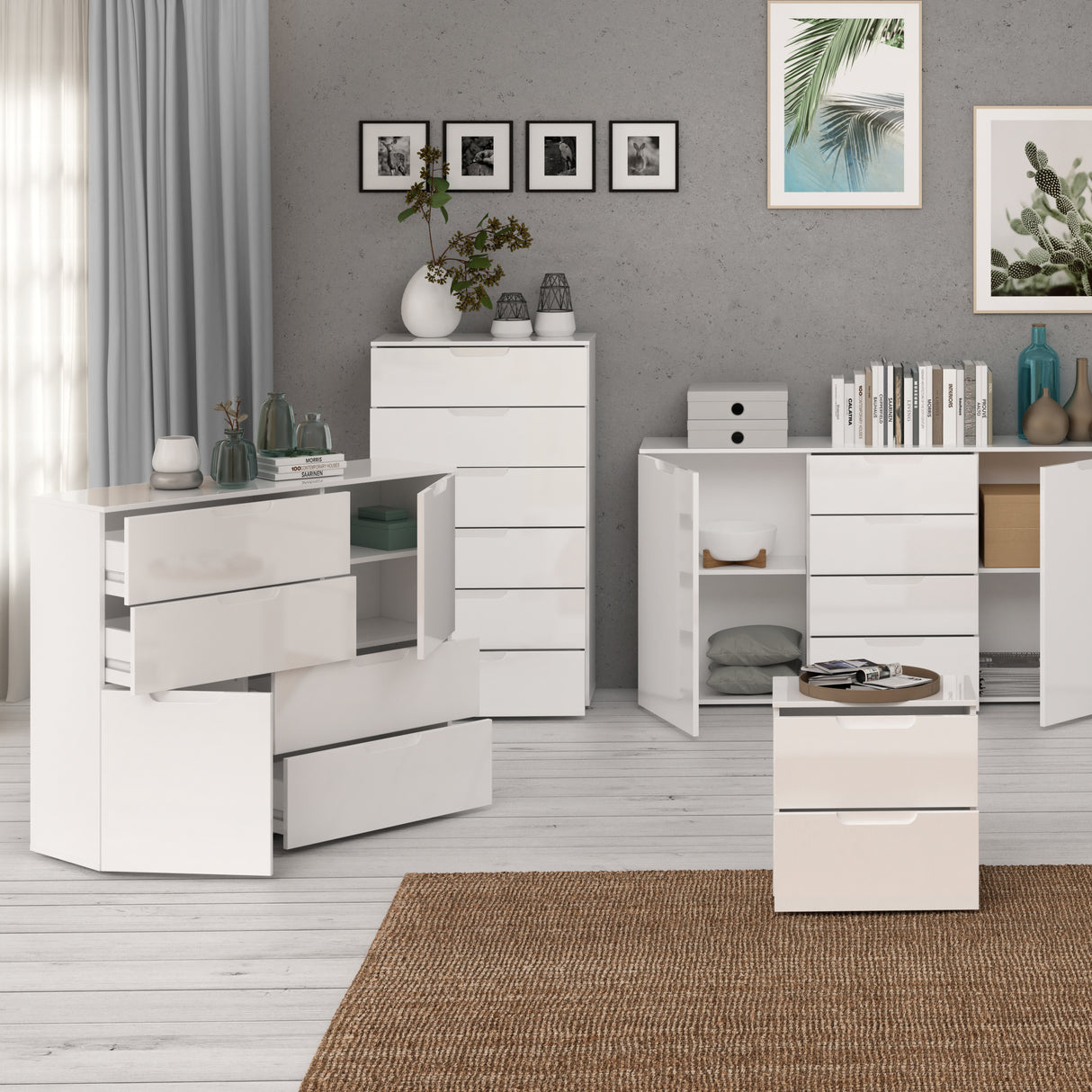 High Gloss Sideboard With 2 Doors And 4 Drawers - Sienna