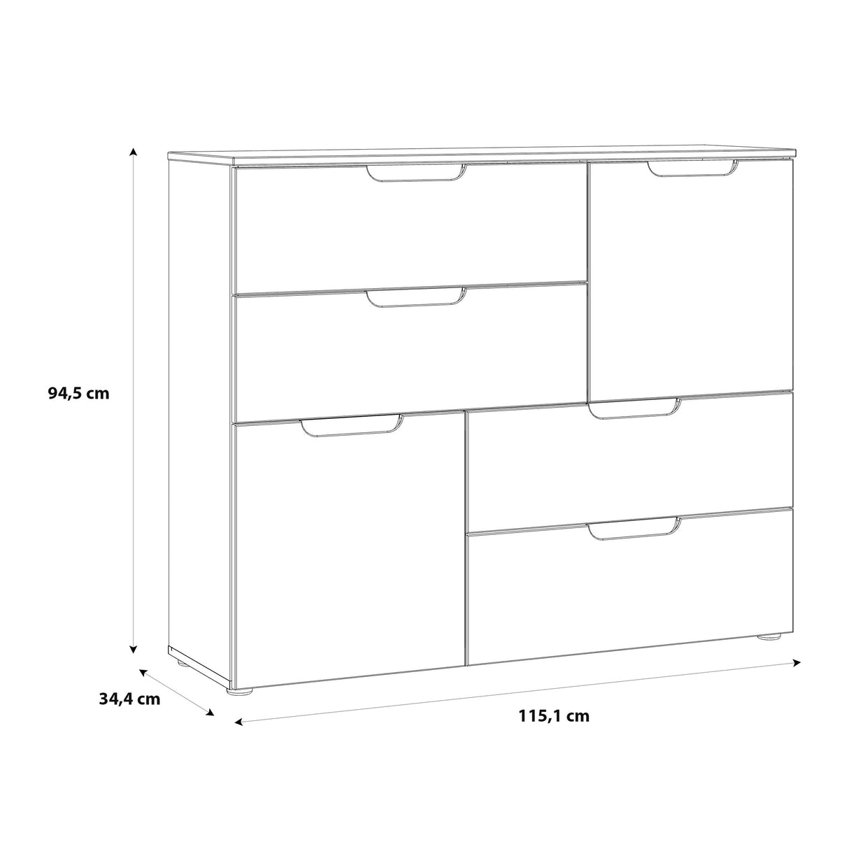 High Gloss Sideboard With 2 Doors And 4 Drawers - Sienna
