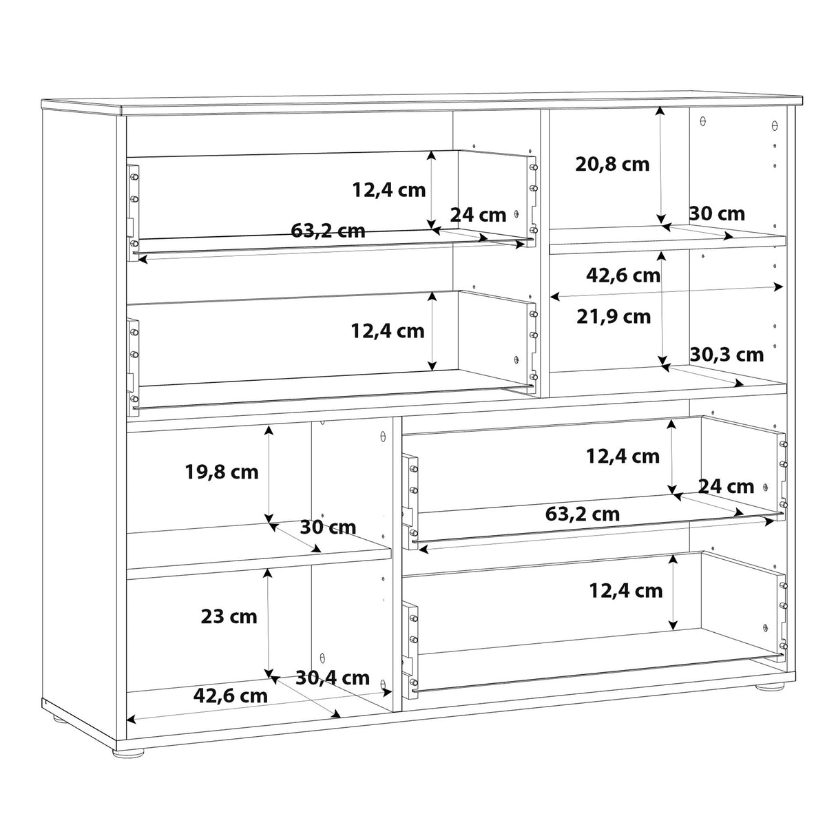 High Gloss Sideboard With 2 Doors And 4 Drawers - Sienna