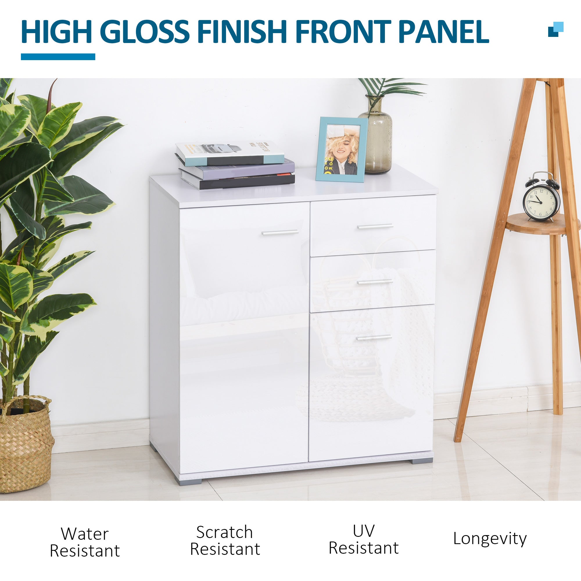 High Gloss Sideboard 71cm Wide With 2 Doors And 2 Drawers - Velmora