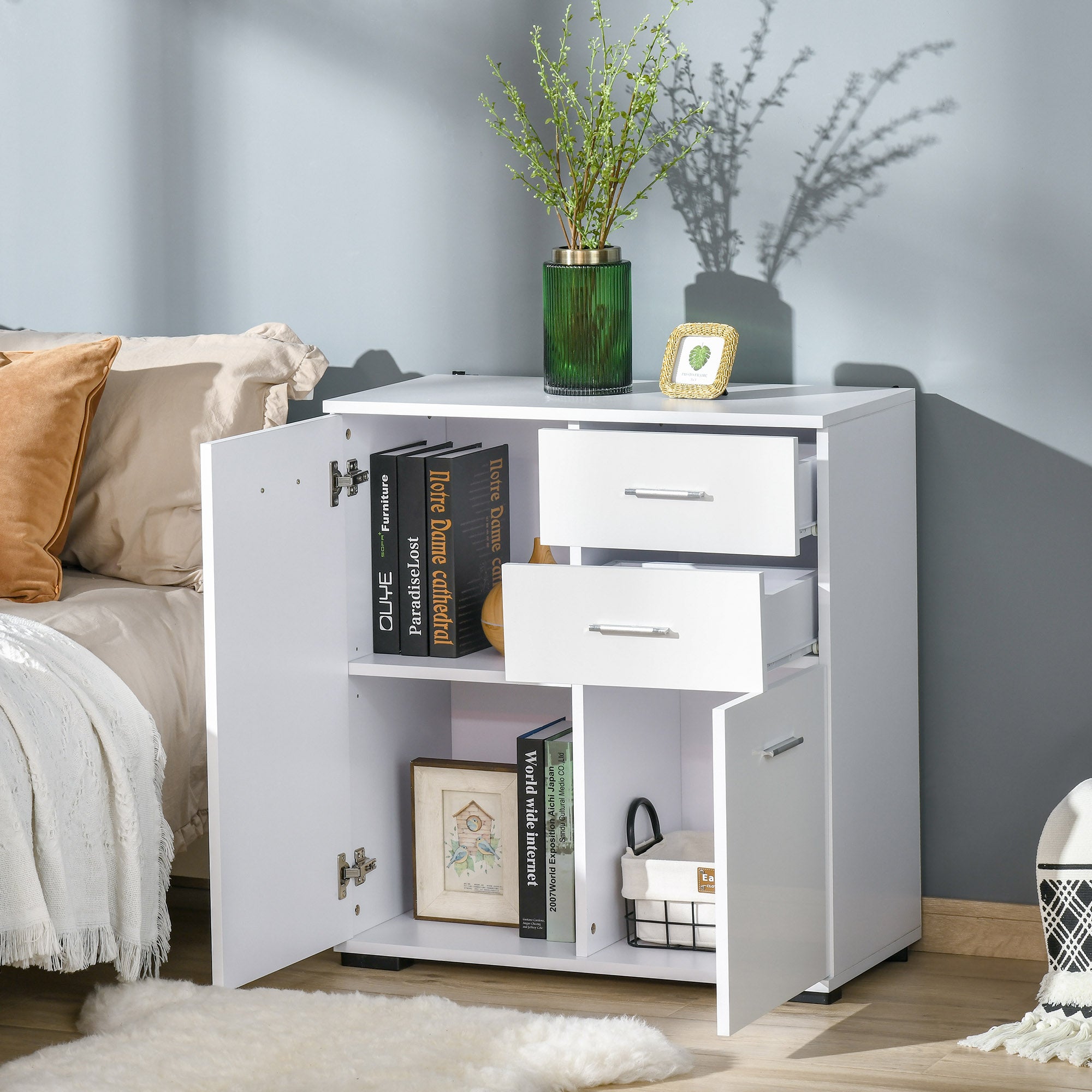 High Gloss Sideboard 71cm Wide With 2 Doors And 2 Drawers - Velmora