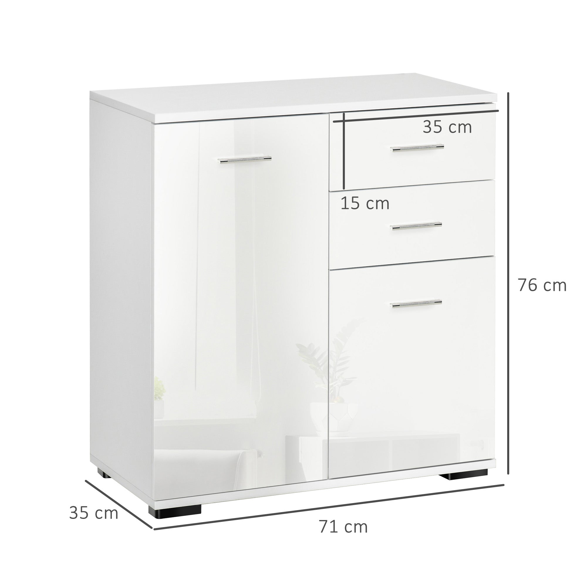 High Gloss Sideboard 71cm Wide With 2 Doors And 2 Drawers - Velmora