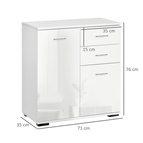 High Gloss Sideboard 71cm Wide With 2 Doors And 2 Drawers - Velmora