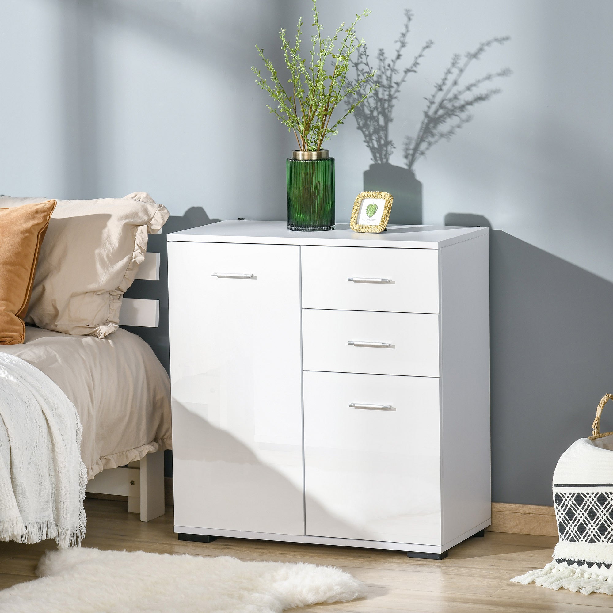 High Gloss Sideboard 71cm Wide With 2 Doors And 2 Drawers - Velmora