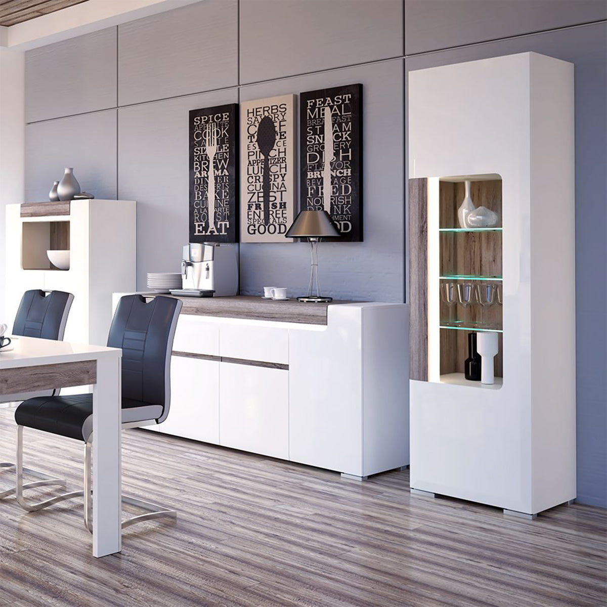 High Gloss Sideboard Wide With 4 Doors And 2 Drawers - Toronto