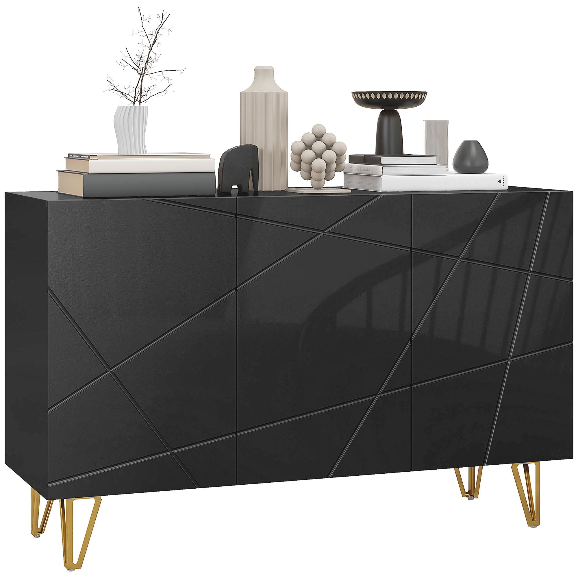 High Gloss Storage Cabinet 120cm Wide With 3 Doors - Velmora