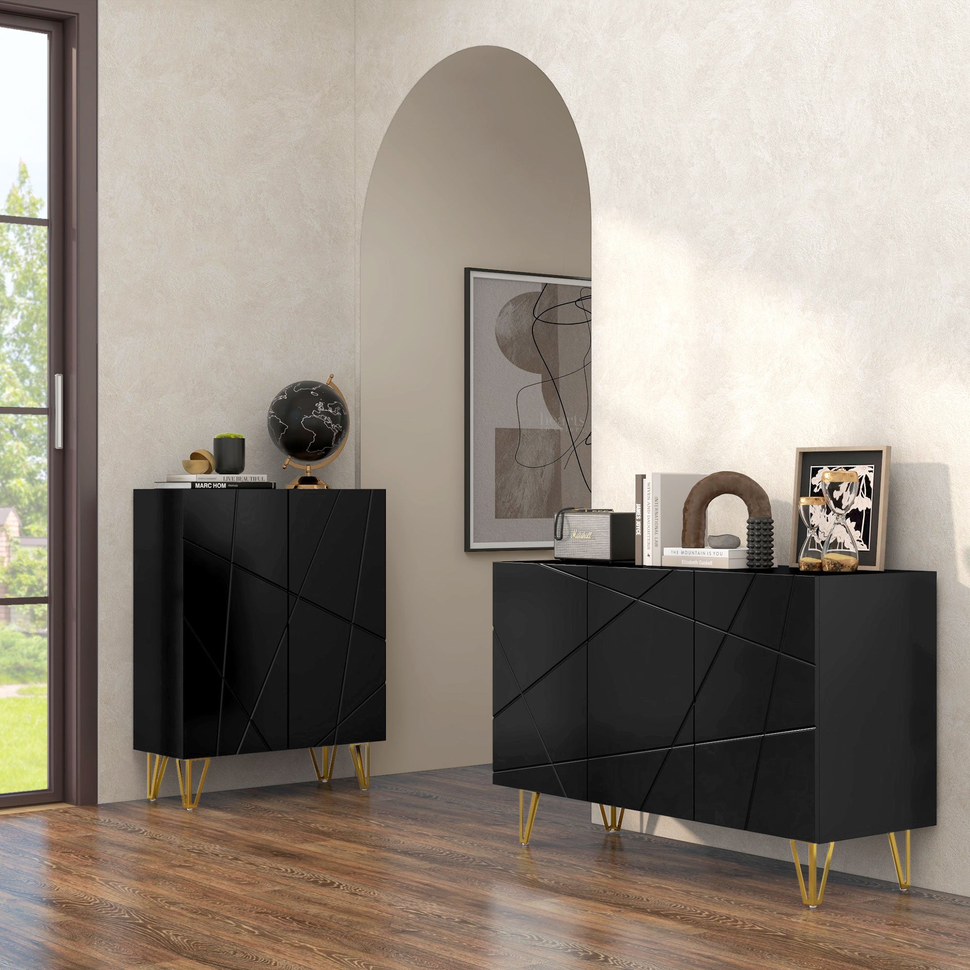 High Gloss Storage Cabinet 120cm Wide With 3 Doors - Velmora