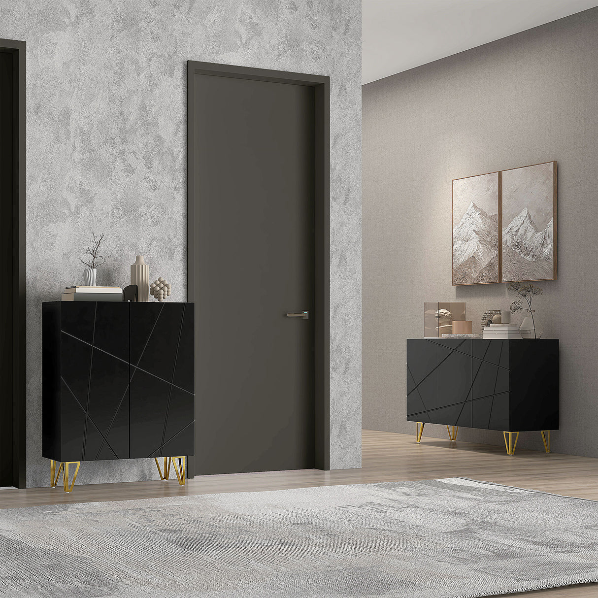 High Gloss Storage Cabinet 120cm Wide With 3 Doors - Velmora