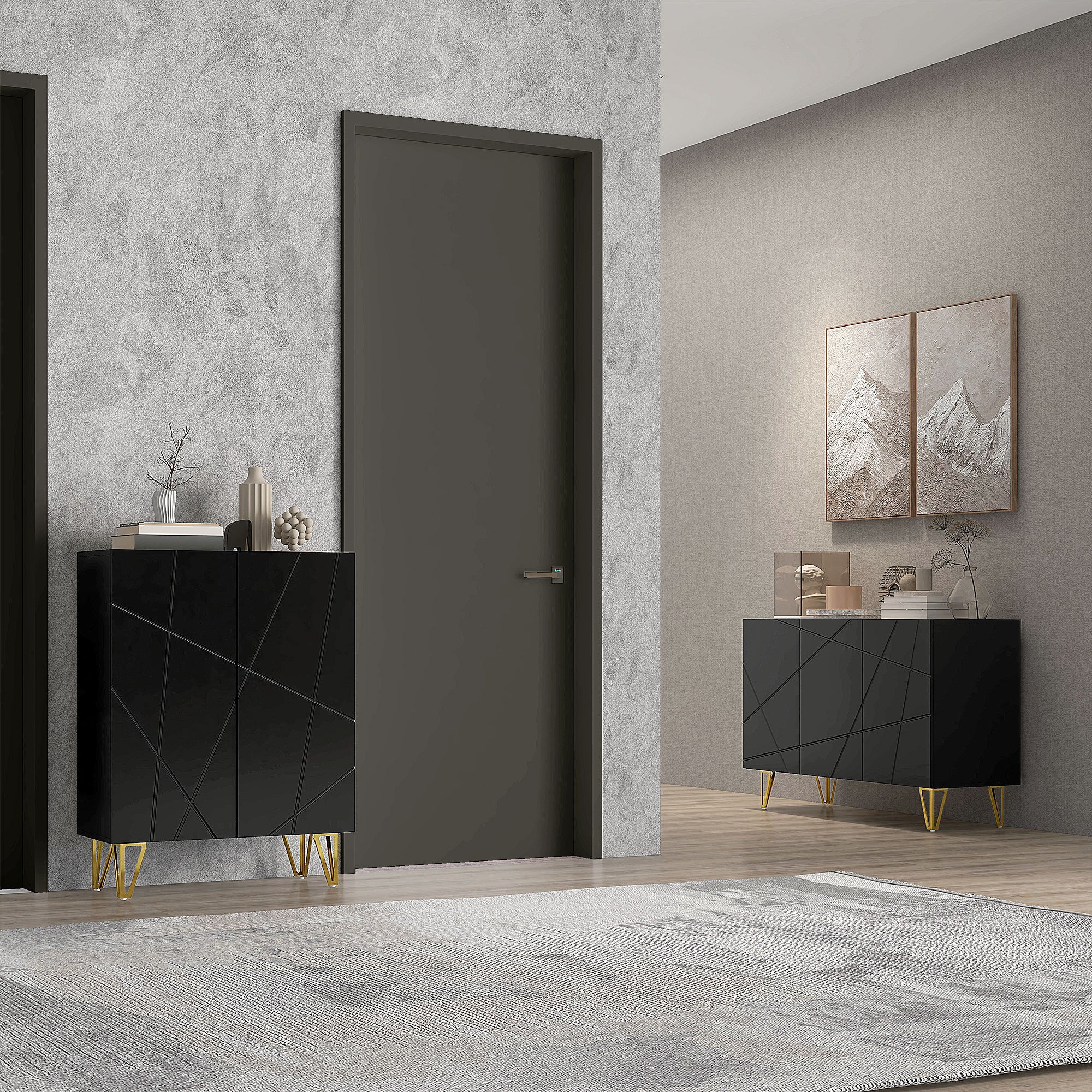 High Gloss Storage Cabinet 120cm Wide With 3 Doors - Velmora