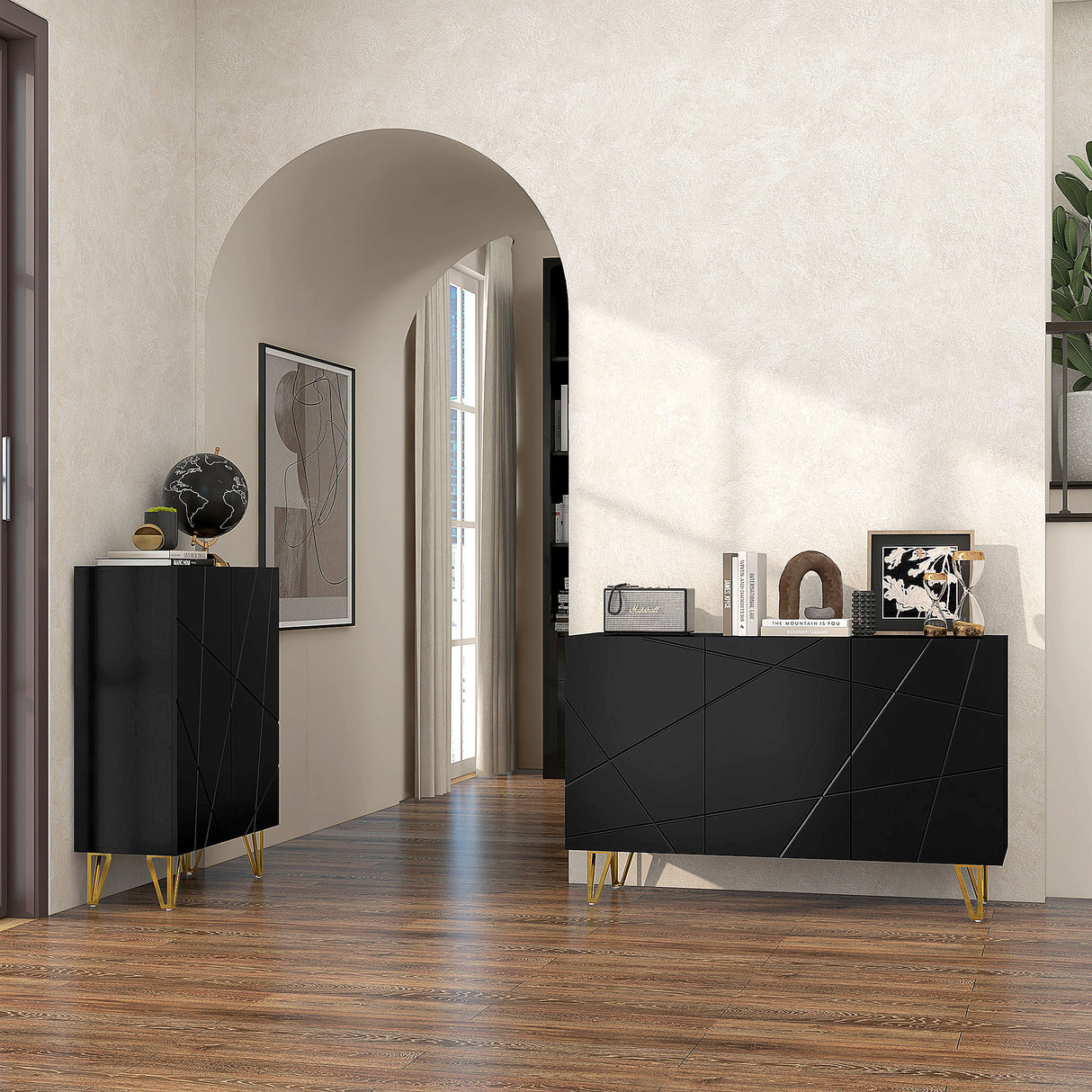 High Gloss Storage Cabinet 120cm Wide With 3 Doors - Velmora
