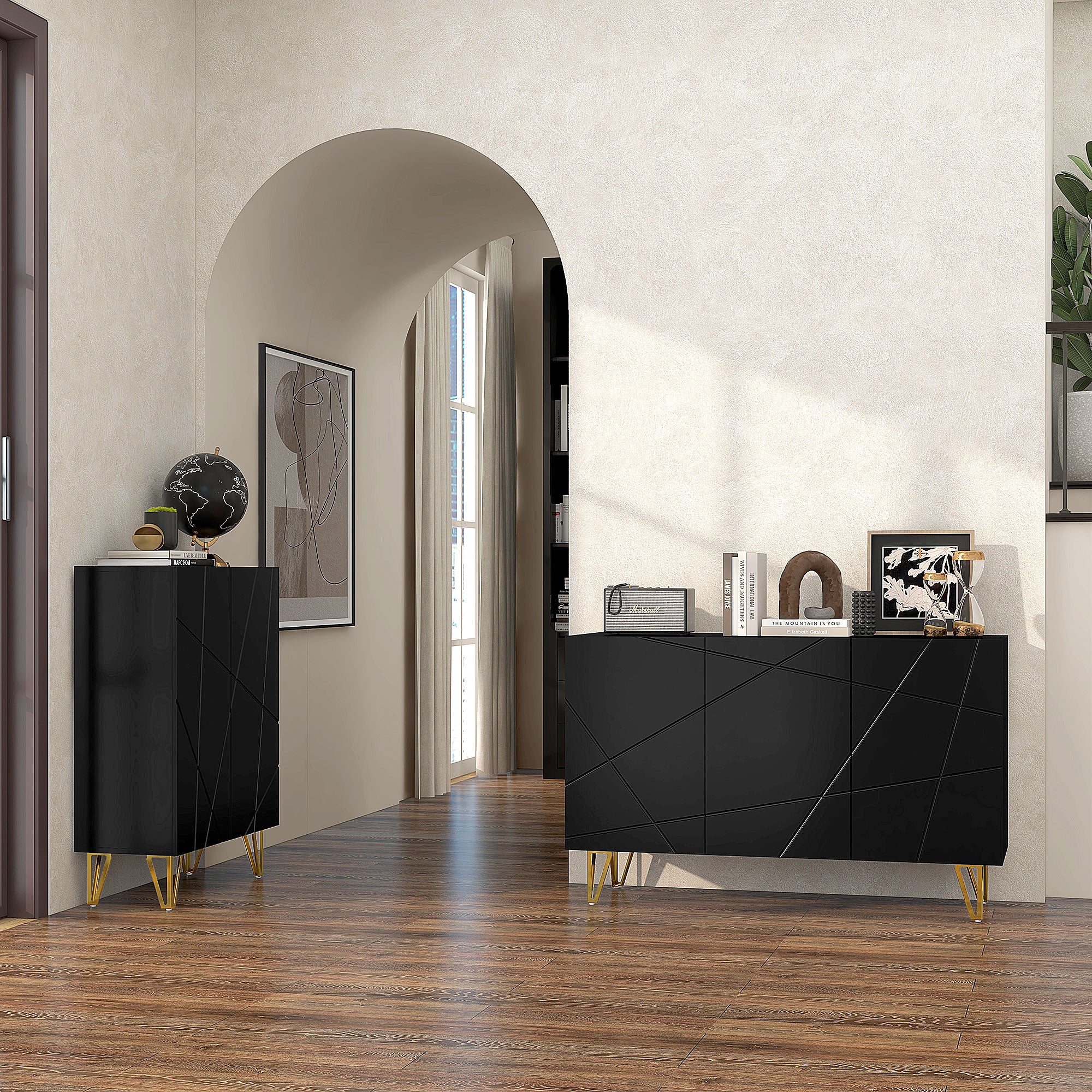 High Gloss Storage Cabinet 120cm Wide With 3 Doors - Velmora