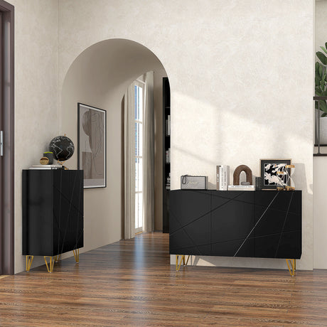High Gloss Storage Cabinet 120cm Wide With 3 Doors - Velmora