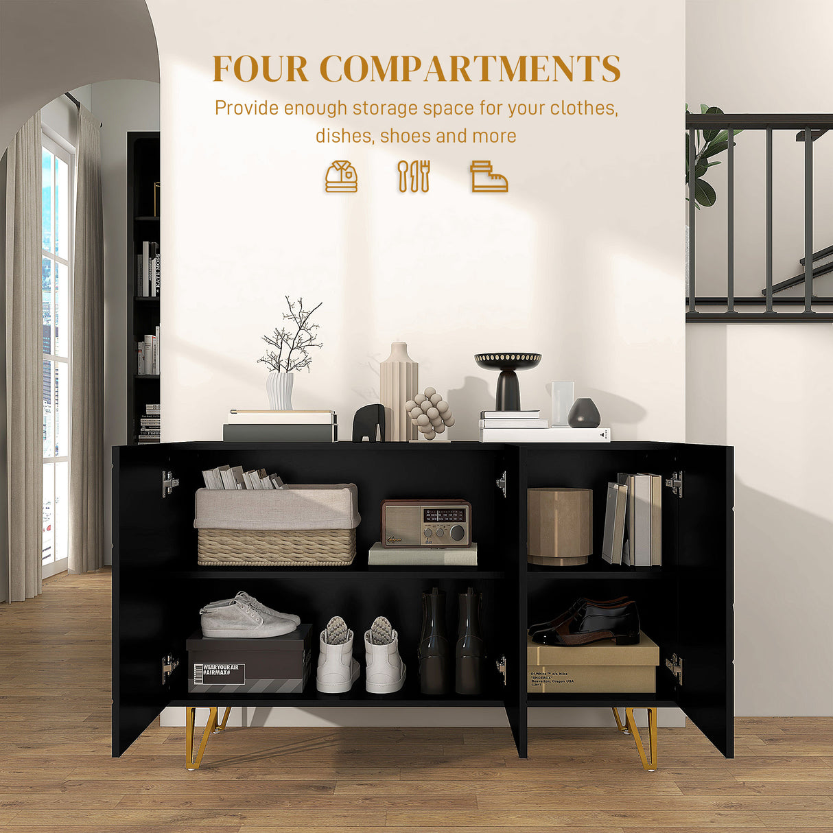 High Gloss Storage Cabinet 120cm Wide With 3 Doors - Velmora