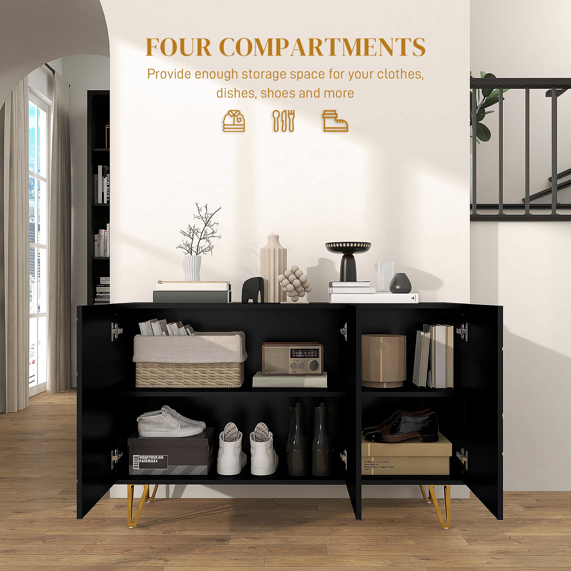 High Gloss Storage Cabinet 120cm Wide With 3 Doors - Velmora