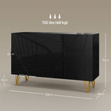 High Gloss Storage Cabinet 120cm Wide With 3 Doors - Velmora