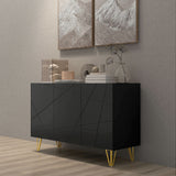 High Gloss Storage Cabinet 120cm Wide With 3 Doors - Velmora
