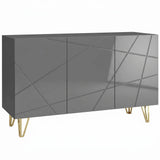 High Gloss Storage Cabinet 120cm Wide With 3 Doors - Velmora