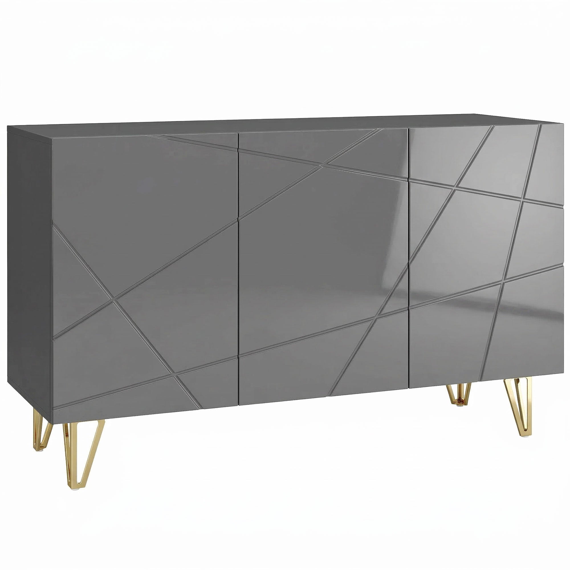 High Gloss Storage Cabinet 120cm Wide With 3 Doors - Velmora