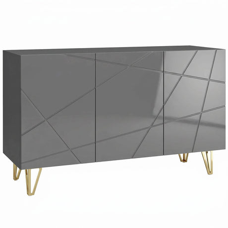 High Gloss Storage Cabinet 120cm Wide With 3 Doors - Velmora