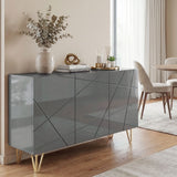 High Gloss Storage Cabinet 120cm Wide With 3 Doors - Velmora