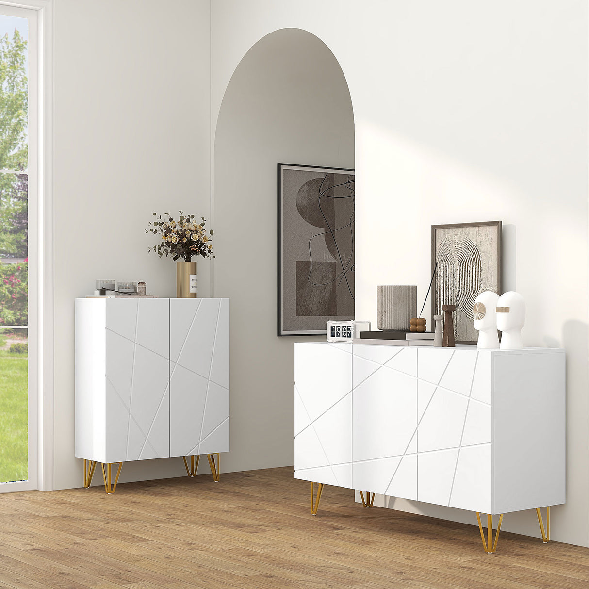 High Gloss Storage Cabinet 120cm Wide With 3 Doors - Velmora