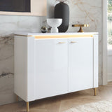 High Gloss Storage Cabinet With 2 Doors And LED Lights - Lazio