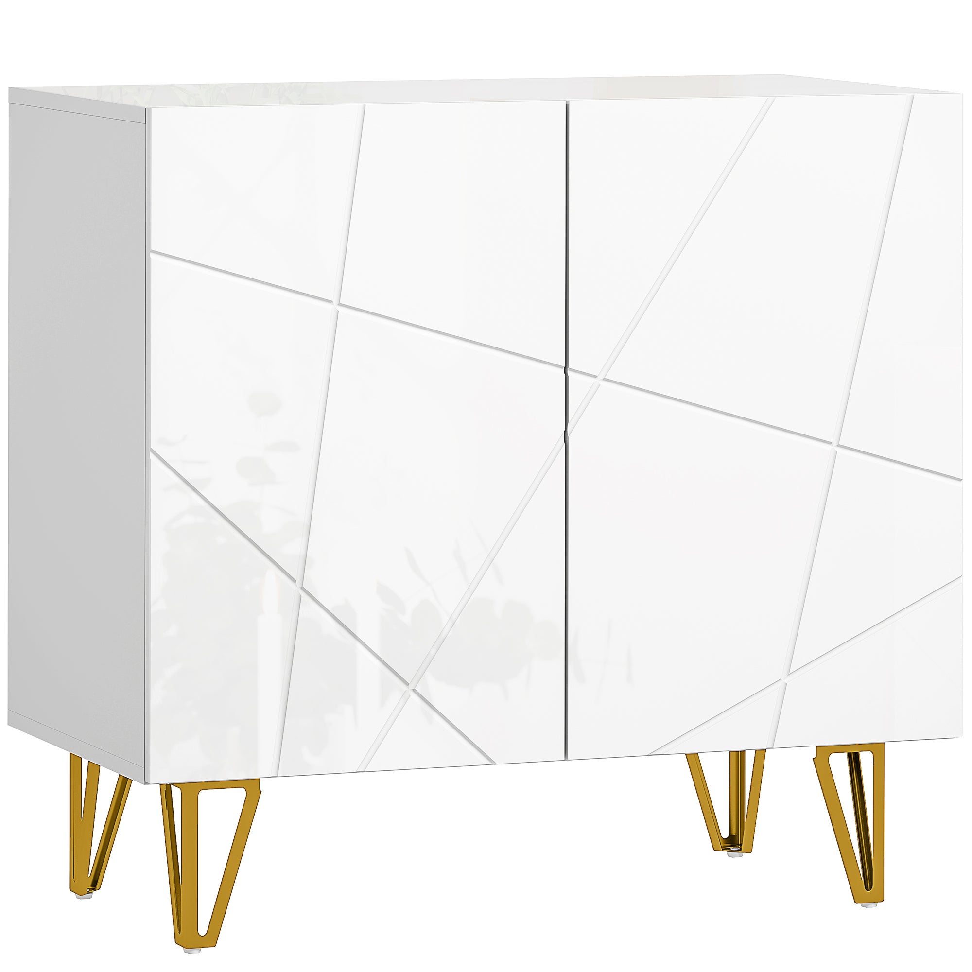 High Gloss Storage Cabinet 80cm Wide With 2 Doors - Velmora
