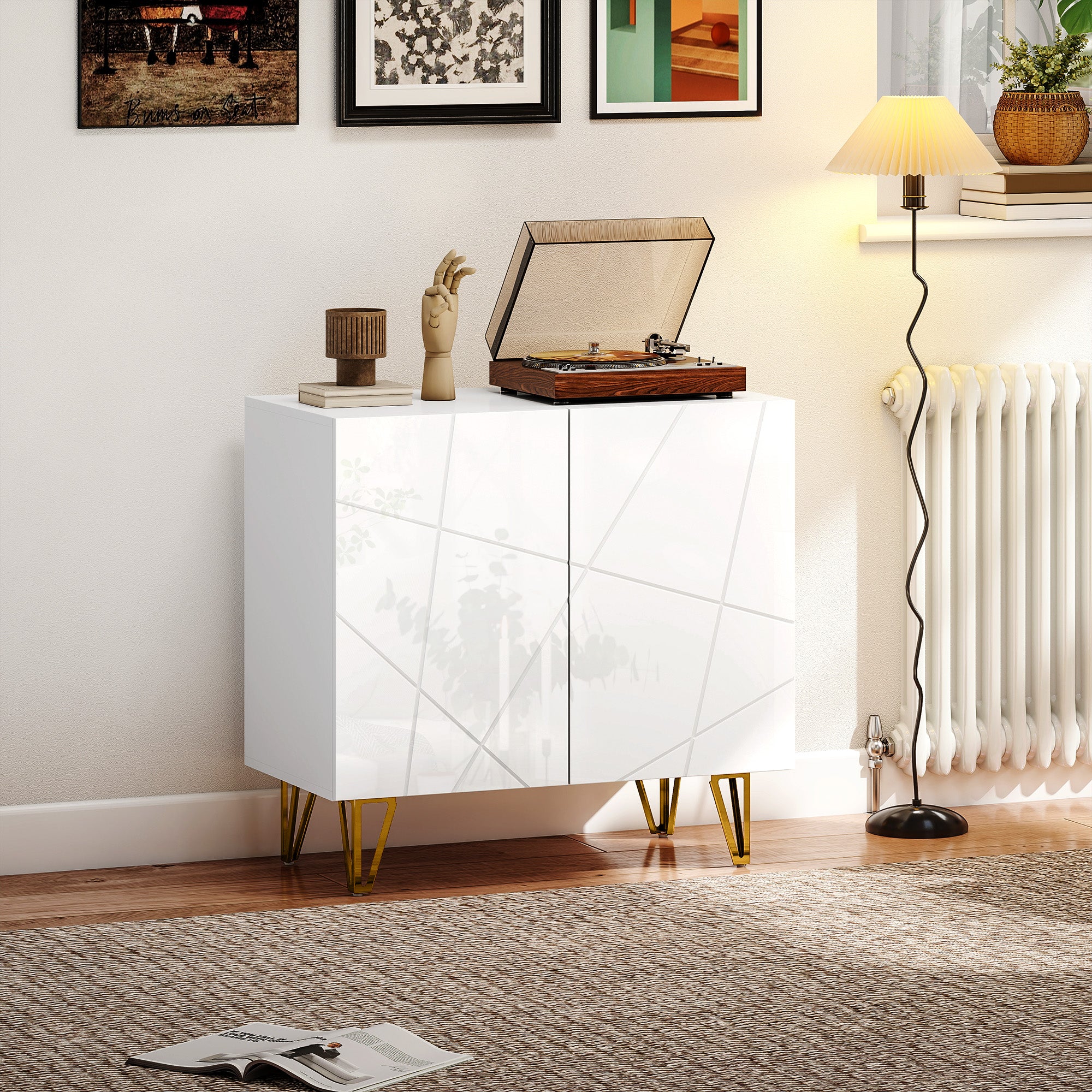 High Gloss Storage Cabinet 80cm Wide With 2 Doors - Velmora