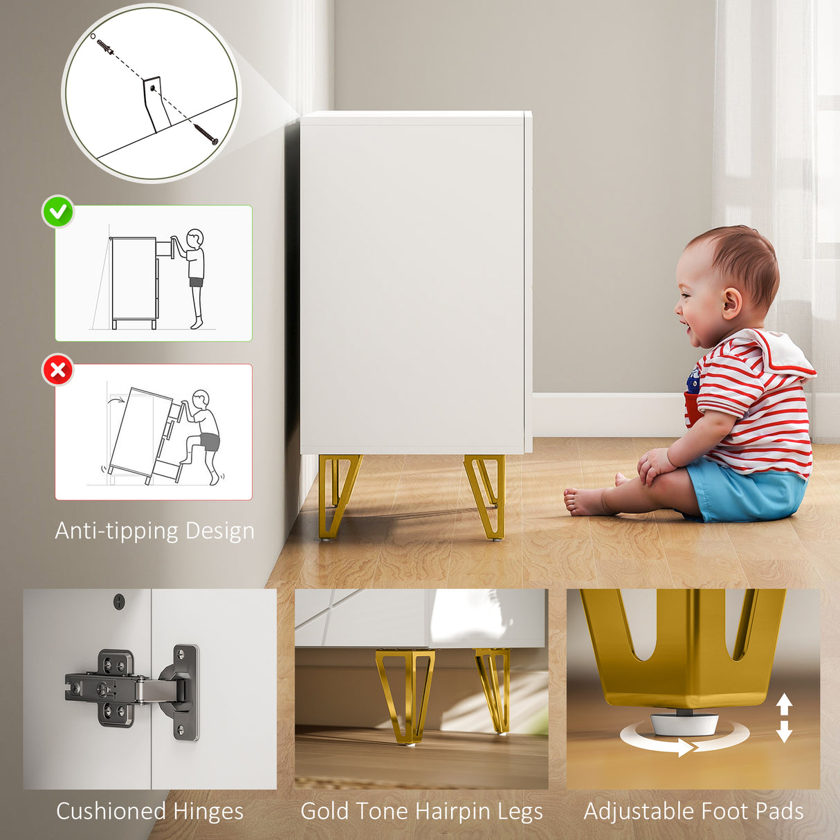 High Gloss Storage Cabinet 80cm Wide With 2 Doors - Velmora