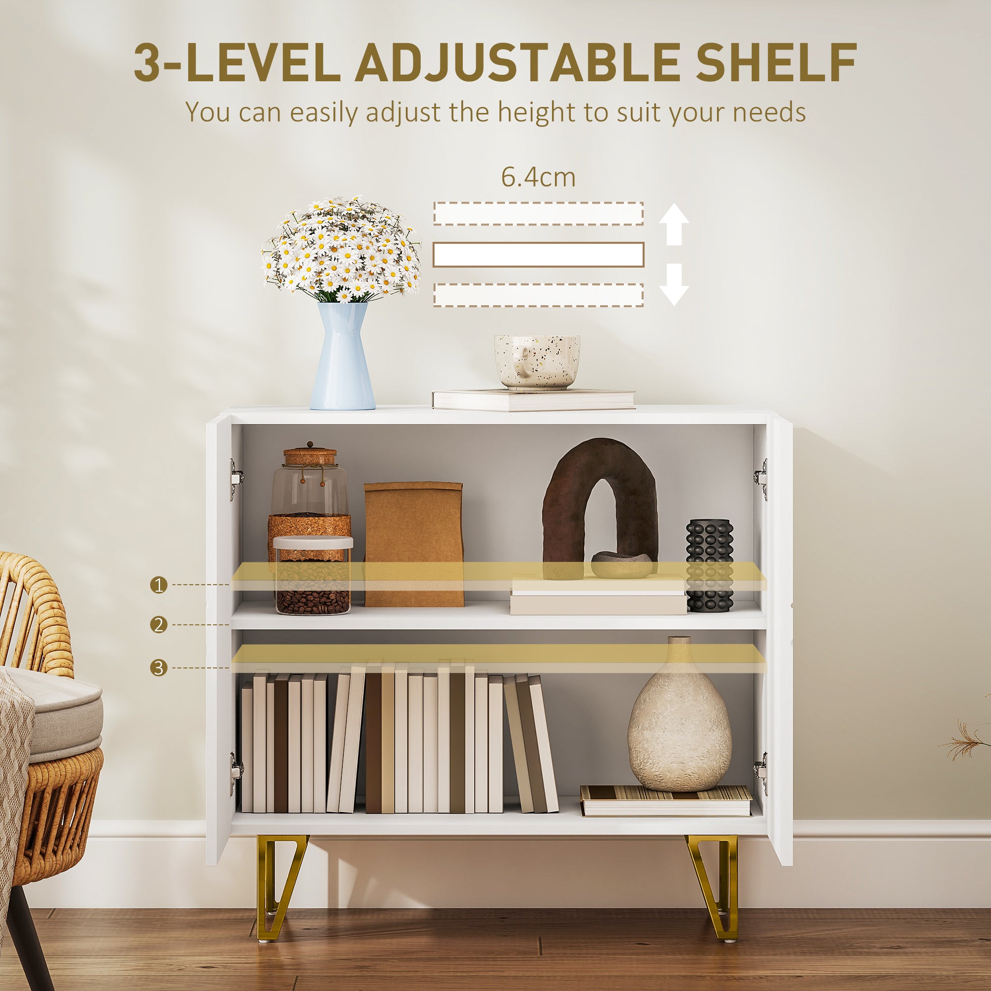 High Gloss Storage Cabinet 80cm Wide With 2 Doors - Velmora