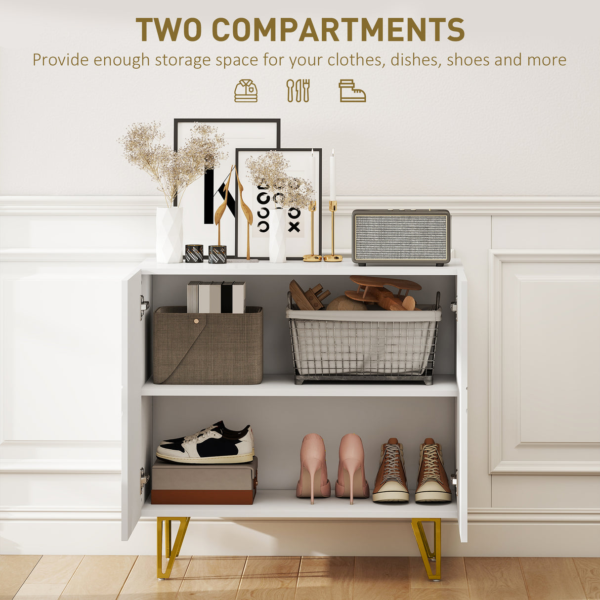High Gloss Storage Cabinet 80cm Wide With 2 Doors - Velmora