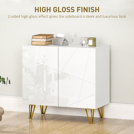 High Gloss Storage Cabinet 80cm Wide With 2 Doors - Velmora