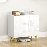 High Gloss Storage Cabinet 80cm Wide With 2 Doors - Velmora