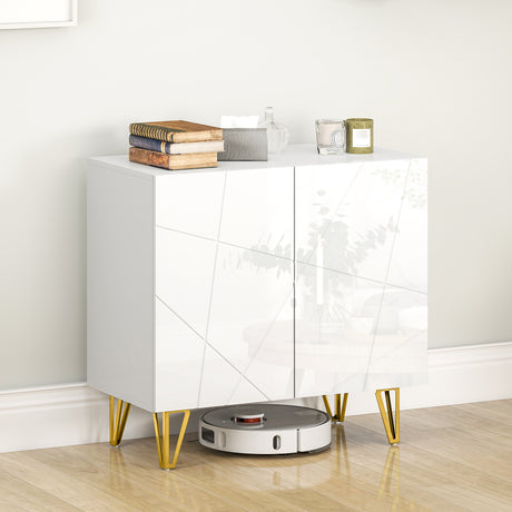 High Gloss Storage Cabinet 80cm Wide With 2 Doors - Velmora