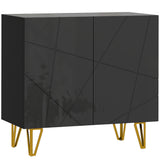 High Gloss Storage Cabinet 80cm Wide With 2 Doors - Velmora