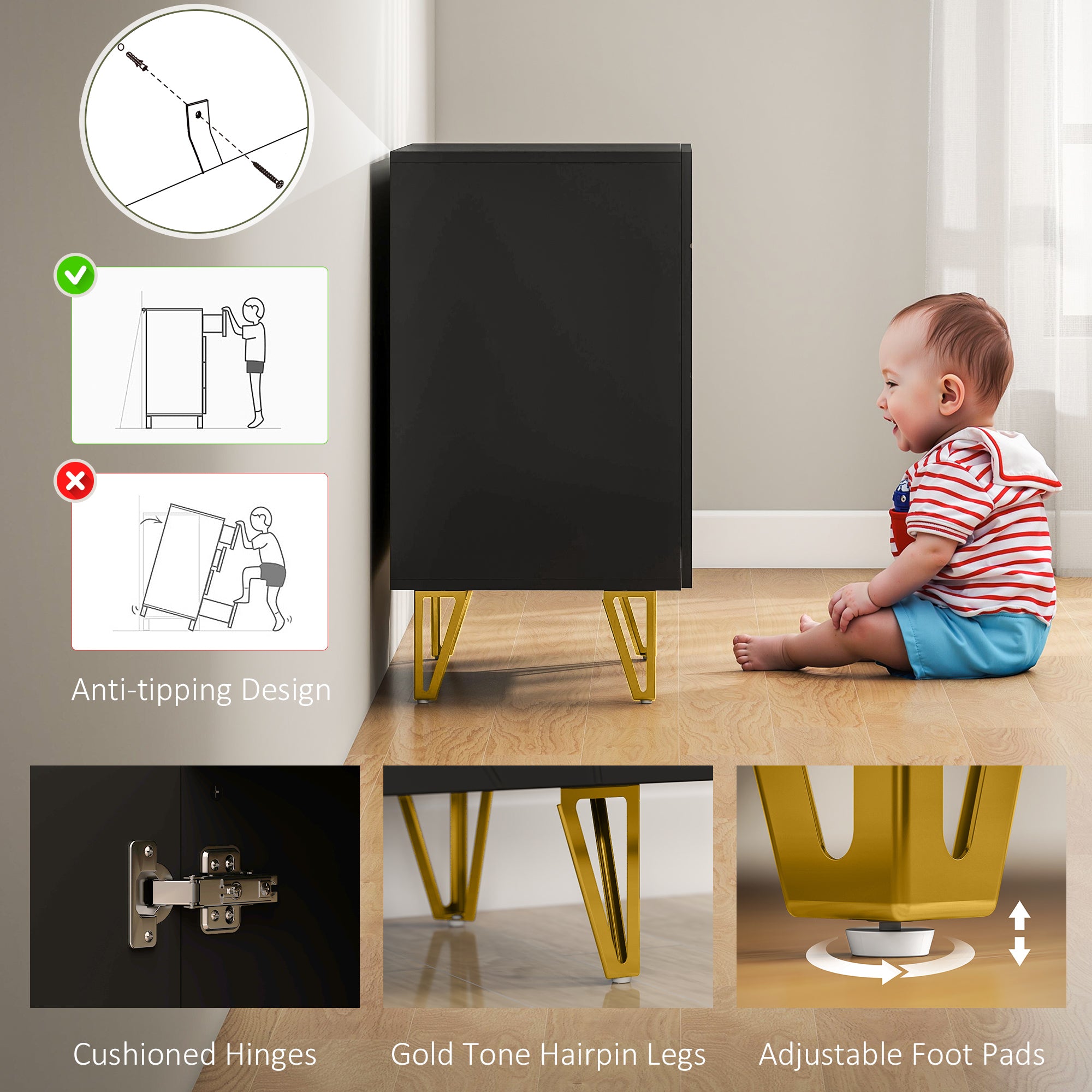 High Gloss Storage Cabinet 80cm Wide With 2 Doors - Velmora