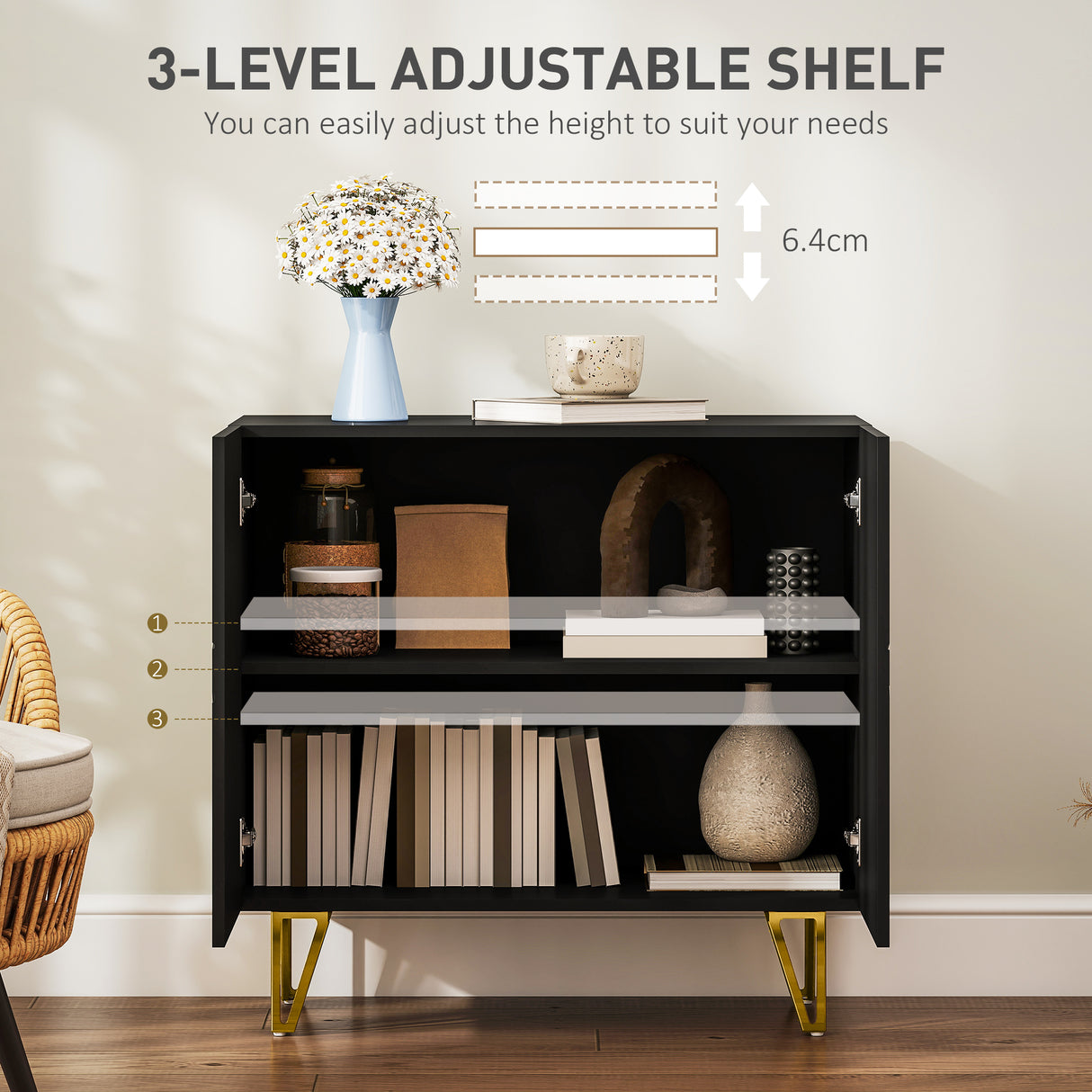 High Gloss Storage Cabinet 80cm Wide With 2 Doors - Velmora