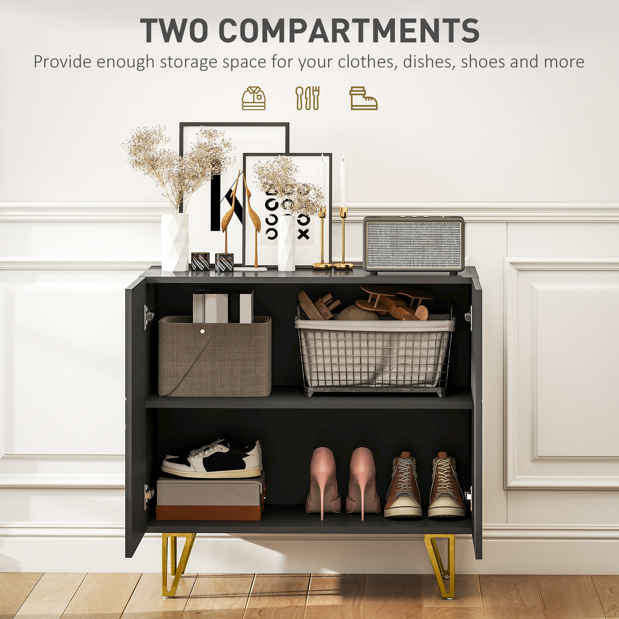 High Gloss Storage Cabinet 80cm Wide With 2 Doors - Velmora