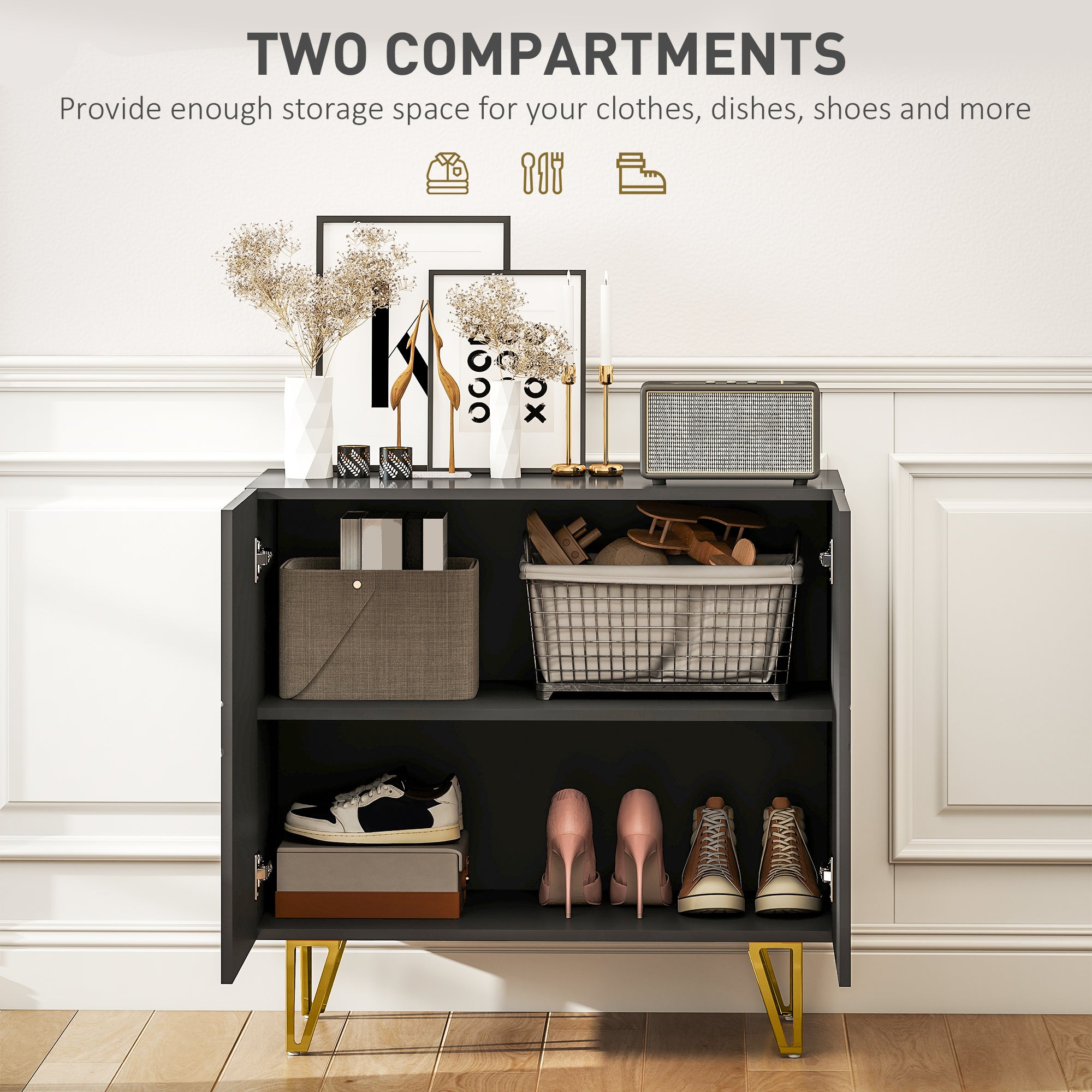 High Gloss Storage Cabinet 80cm Wide With 2 Doors - Velmora