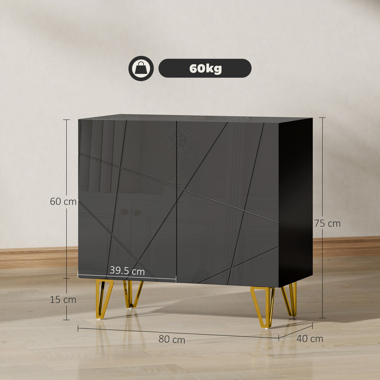 High Gloss Storage Cabinet 80cm Wide With 2 Doors - Velmora