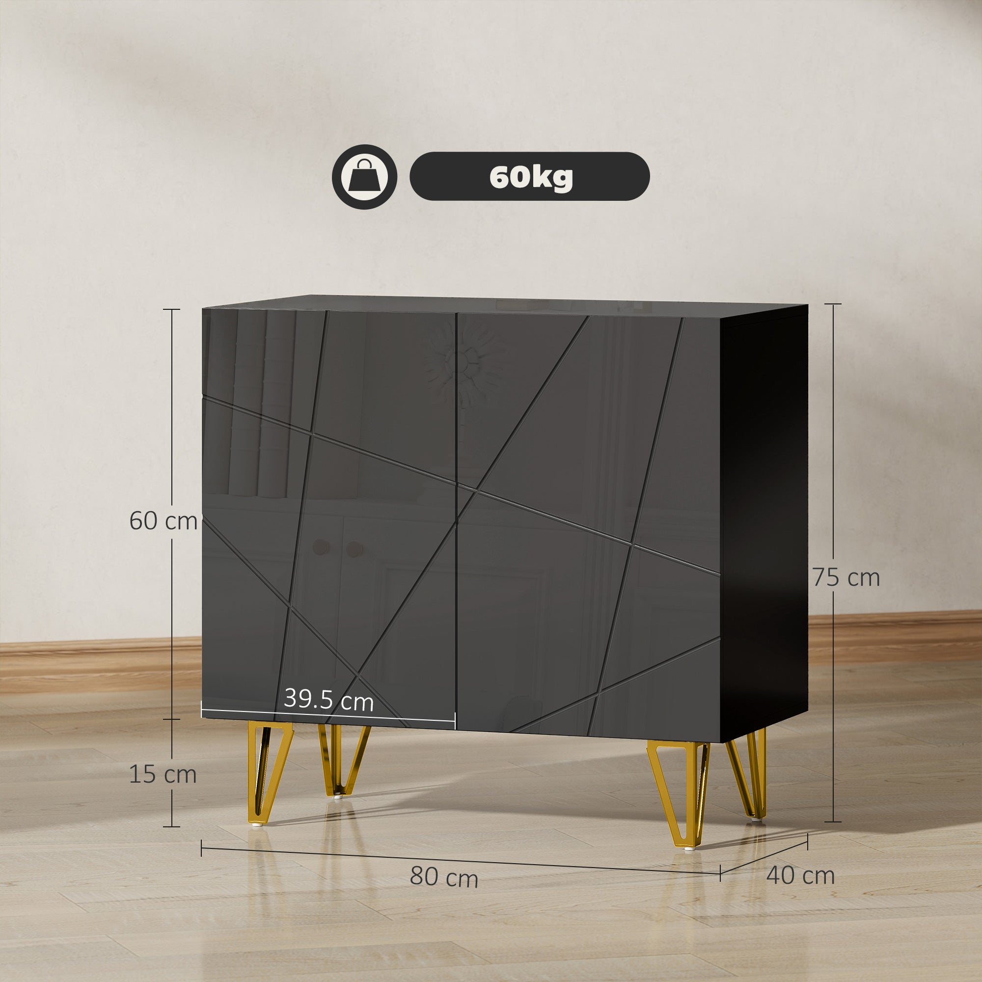 High Gloss Storage Cabinet 80cm Wide With 2 Doors - Velmora