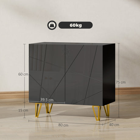 High Gloss Storage Cabinet 80cm Wide With 2 Doors - Velmora