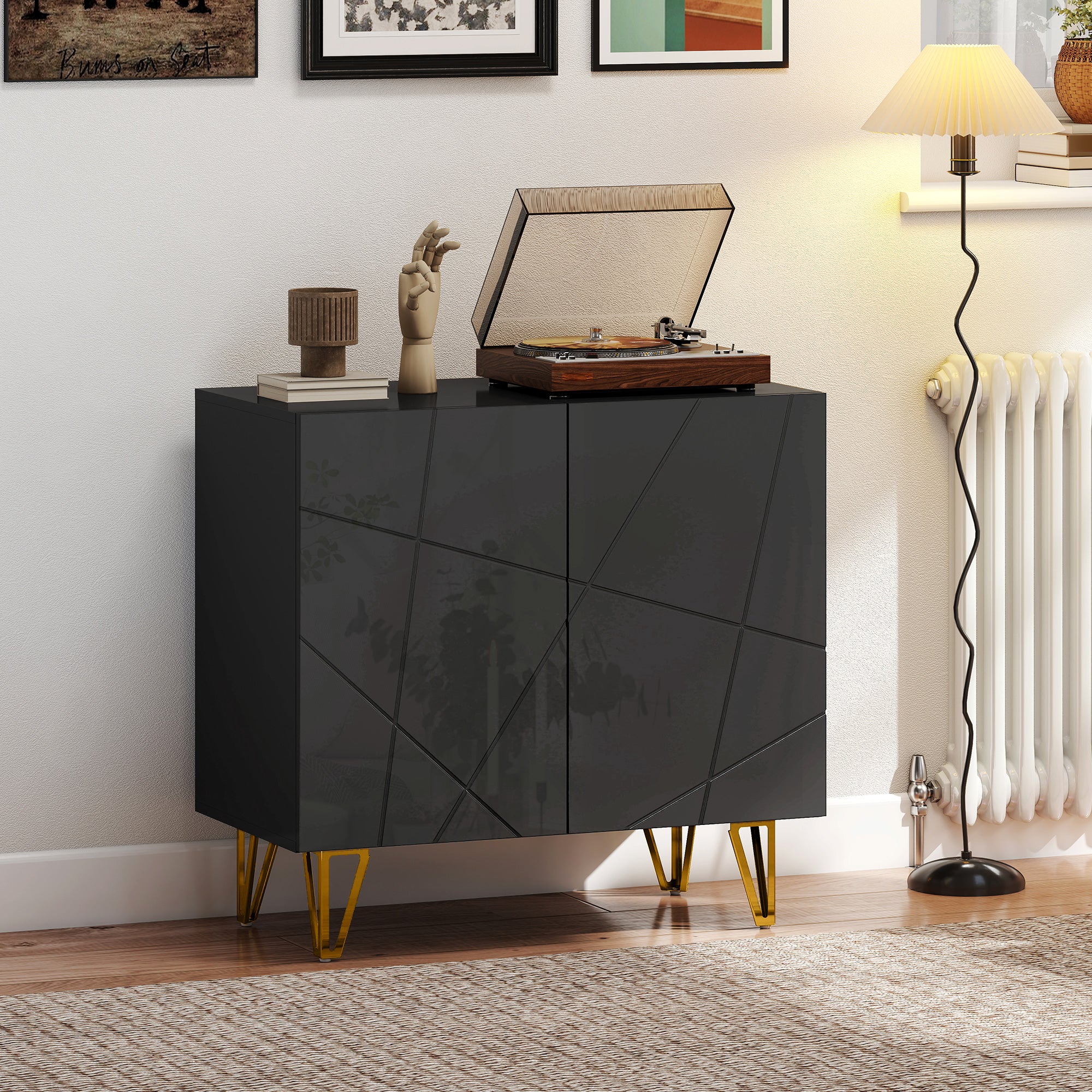 High Gloss Storage Cabinet 80cm Wide With 2 Doors - Velmora